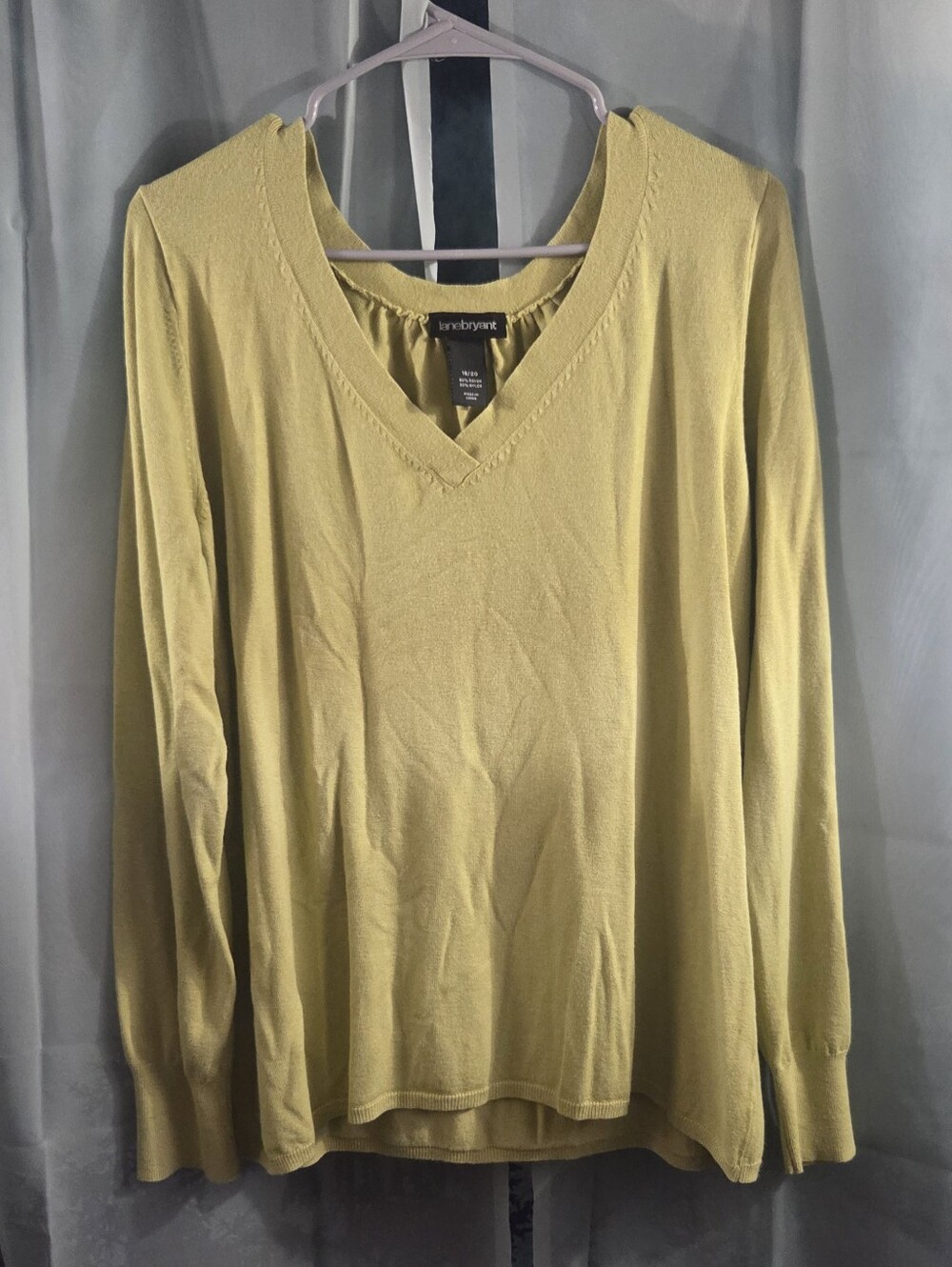 Lane Bryant Long Sleeve V-Neck Tee in Lime Green